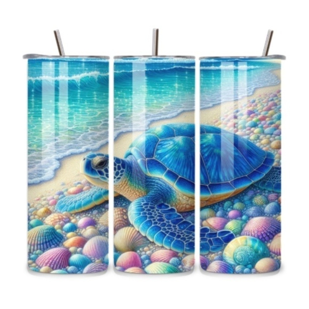 Handmade Sea Turtle Seashell Beach 20oz Stainless Steel Tumbler